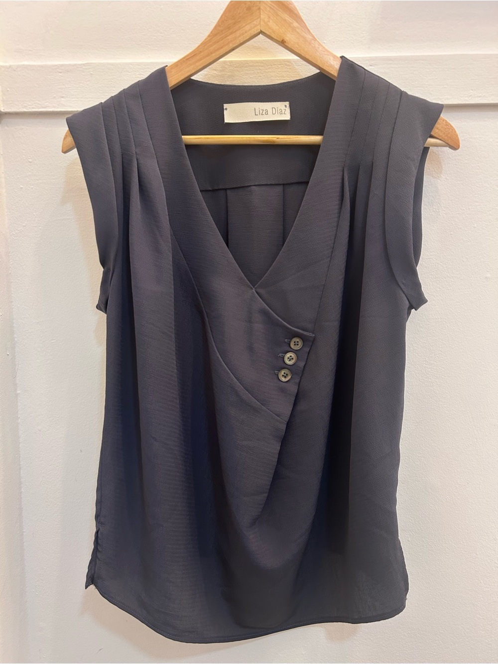 Liza Diaz Original Slate Grey Sleeveless V-Neck Drape Top